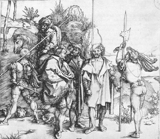 Albrecht Durer Five Lansquenets and an Oriental on Horseback